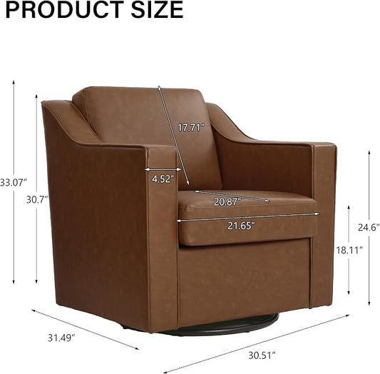 Swivel Accent Chair, Modern Round Barrel Arm Chair for Living Room, Bedroom, Comfy Club Reading Chairs for Adults (Leather Coffee, Set of 2)