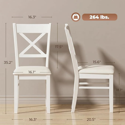 HOMCOM Dining Chairs Set of 2, Upholstered Kitchen Chairs with Rubberwood Frame, Padded Seat and Cross Back for Living Room, Dining Room, Kitchen, White