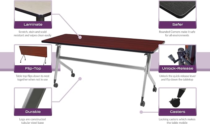 Romig Axis-Pro 48 x 24 in. Mobile T-Base Training Seminar Table- Mahogany