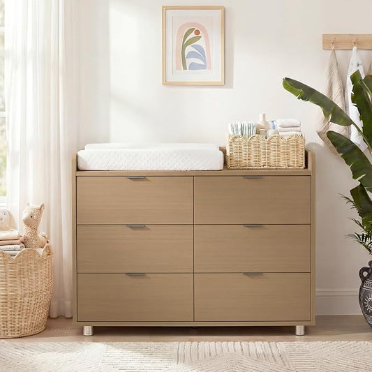 MAMAZING Keeva Pro 6-Drawer Baby Dresser with Changing Table, Easy Assembly | Walnut Wooden Nursery Dresser, Anti-Tip Design & Adjustable Feet, Dresser for Bedroom, Kids & Toddler Storage, 44" Wide