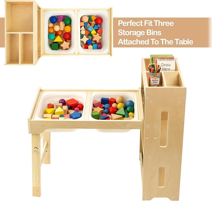 WINGYZ 6 in 1 Kids Art Table and Chairs, Sensory Table and 2 Chairs Height Adjustable, Graffiti Tabletop Toddler Activity Table with Storage Cabinet & Bins, Kids Art Desk with Paper Roll Ages 2-8 Gift