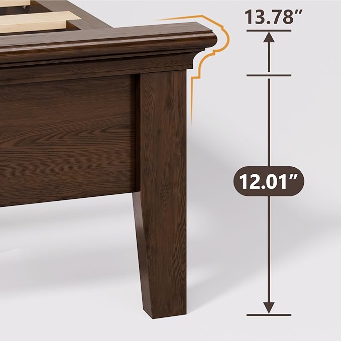 Lifezone Solid Wood King Size Bed Frame 46” Tall Diamond-Tufted Upholstered Headboard, American Classic Flat-Top Bed, Stable Structure, Wood Slats Support, Noise-Free, No Box Spring Needed, Walnut