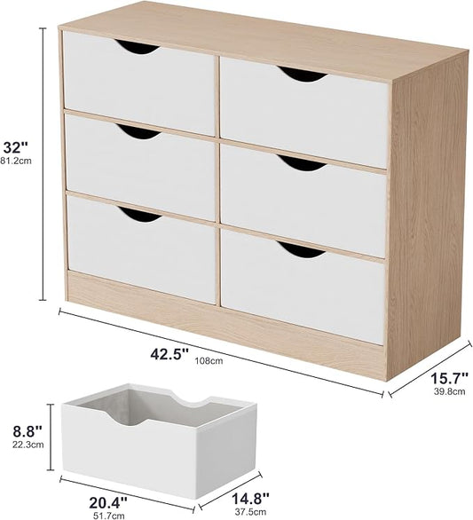 Housoul 6 Cube Bookcase, 6 Removable Fabric PU Drawers Open Bookshelf, 3 Tier Storage Organizer Wooden Book Shelf, Modern Floor Standing Display Bookshelf for Living Room, Entryway, Home Office, Oak