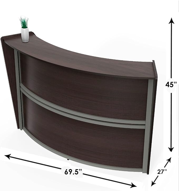 Linea Italia Curved Modern Office Desk Easy to Assembly Single Unit Reception Counter for Lobby, Salon, 70" x 27", Mocha