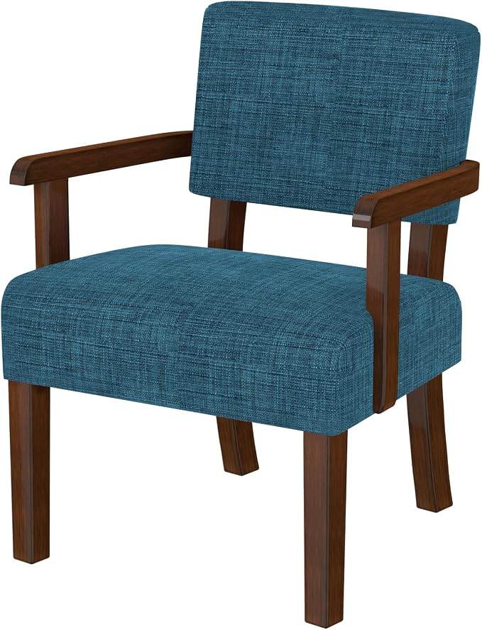 FAGAGA Accent Chair,Armchairs with Solid Wood Frame and Legs,Upholstered Reading Leisure Chair for Bedroom,Office,Waiting Room (Linen, Blue, One Chair)