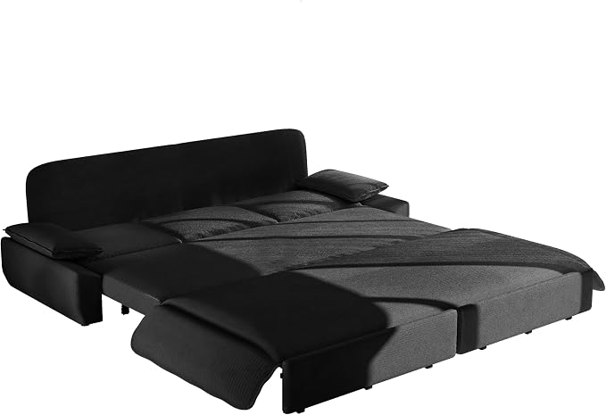 94.5'' Sleeper Sofa Bed King Size, Modern Corduroy Pull Out Couch, 3-in-1 Convertible Futon Sofa, 3 Seater Couches, Cloud Recliner, Pillow Arm, for Living Room, Apartment, Offices, Black