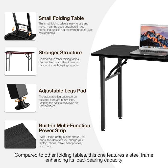 TEMI Small Computer Desk Folding Table - 35.8" Foldable Office Desk, No Assembly, Perfect for Small Spaces in Bedroom, or Apartment, Portable Mini Desk or Study Table Compact Design, Dark Oak