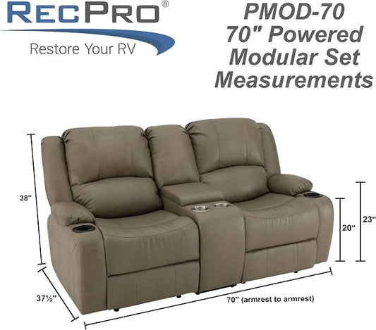 RecPro Charles 70" Powered Double RV Wall Hugger Reclining Sofa | Loveseat | RV Furniture (Putty)