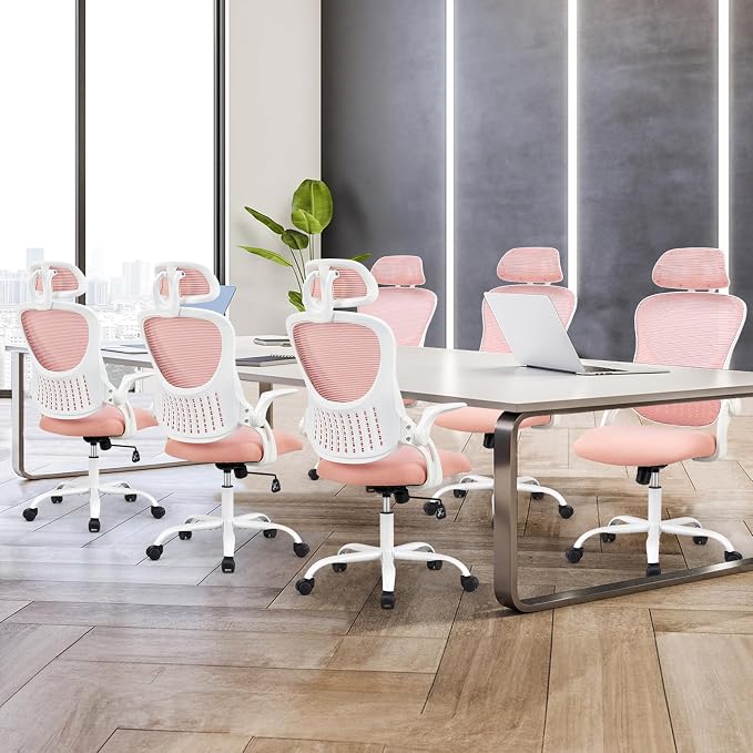 Sweetcrispy Home Office Managerial Executive Chair, High-Back Mesh with Adjustable Headrest, Flip-up Armrest Comfortable Lumbar Support, Comfy Arms for Bedroom,Study,Student