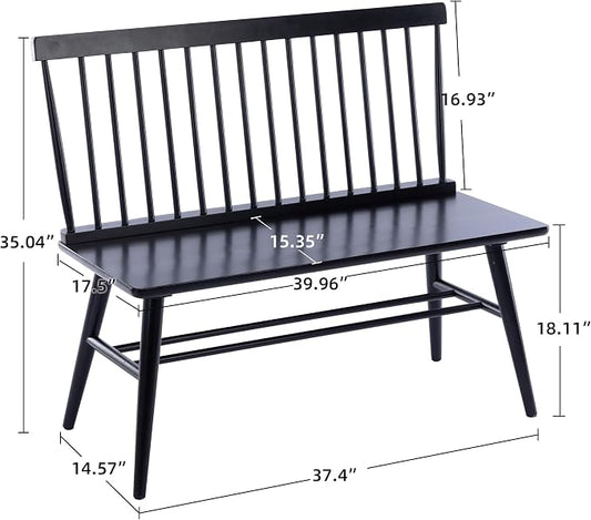 DUHOME Entryway Bench, Black Dining Bench with Spindle Back Farmhouse Wood Windsor Bench for Foyer Balcony Living Room, Black