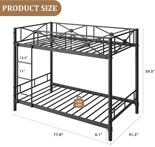 Garvee Metal Bunk Bed Twin Over Twin, Industrial Bunkbeds Heavy Duty Bed with Safety Guard Rails and Space-Saving Design, Steel Bed for School, Bedroom, Black