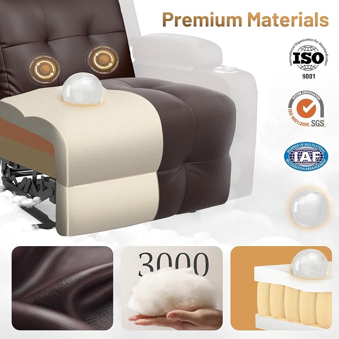 Power Recliner Chair, Home Theater Seating with Heat Massage, Reclining Sofa RV Single Chair, Wall Hugger RV Movie Theater Chairs, RV Furniture Sofas with USB, Cup Holders, Pockets for Gaming Room