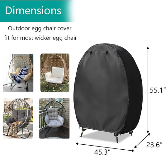 FLYMEI Wicker Egg Chair Cover Indoor Outdoor Lounger Chair Cover with Double Zipper for Wicker Patio Basket Chair, Waterproof, Dustproof and Anti-UV, 45.3" L x 23.6" W x 55.1" H