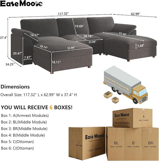 EASE MOOSE Oversized Modular Sectional Sofa, Extra Large U Shape Sectional Cloud Couch,Comfty Deep Modular Sofa with Ottoman for Living Room