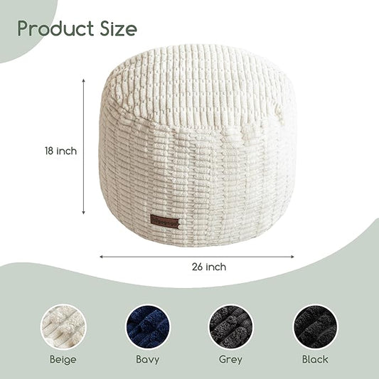 HIGOGOGO Pouf Ottoman Stuffed Round Modern Foam Filled Foot Rest Poufs for Living Room Chair Decorative 26 X 18 Inches Boho Relax Stool for Wedding Christmas Party, Beige