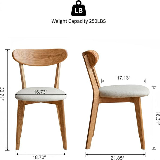 100% Solid Wood Dining Chairs,Mid Century Modern Dining Chairs with Rounded Backrest,Kitchen,Dining Room Chairs Set of 1/2/4 (2, Original Color White Upholstery)