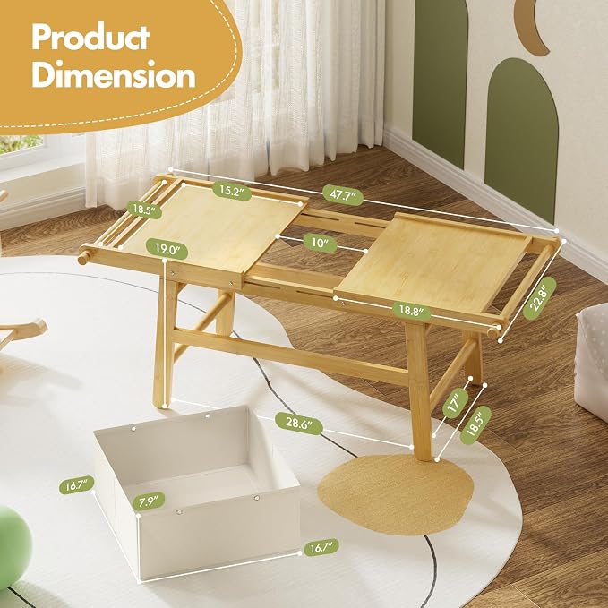 Kids Train Table with Storage, 5 in 1 Bamboo Activity Table for Building Blocks, Wooden Play Desk for Toddlers Ages 3-10, Multi-Functional Kids Table for Art, Drawing, Learning and Dining