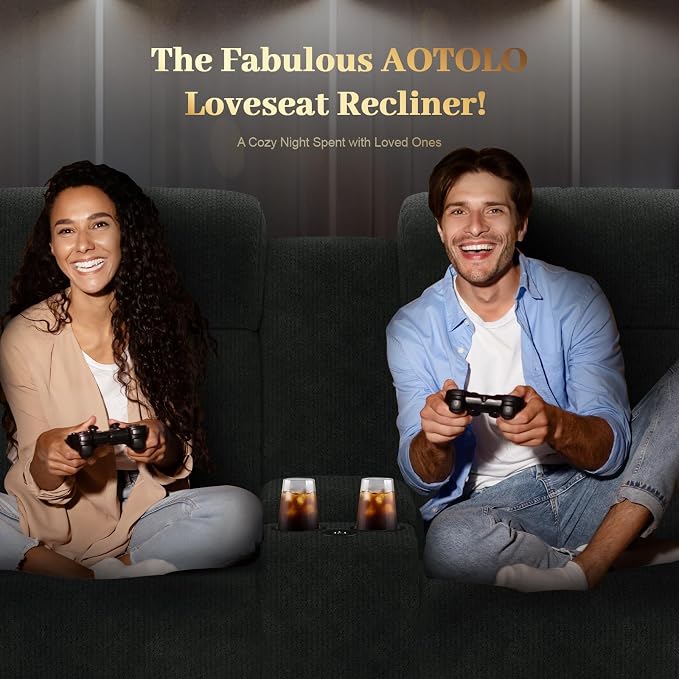 Fabric Reclining Loveseat, Massage Loveseat Recliner Sofa Heavy Weight Capacity, RV Love Seat Chair Clearance with Console, USB, Type C Port, Storage, Cup Holders, Wall Hugger Couch for Living Room