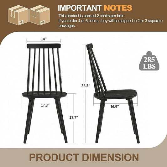 DUHOME Black Windsor Wooden Dining Chairs Set of 6, Wood Dining Room Chair Black Spindle Side Kitchen Room Country Farmhouse Chairs