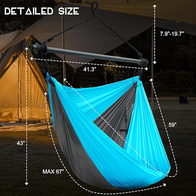 Hammock Chair, Hanging Chair for Outdoor Indoor, Large Lightweight Swing Chair for Adults, Portable Hammock Chair for Camping (Sky Blue,Dark Gray)