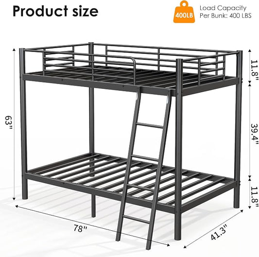 SDHYL Twin Over Twin Bunk Bed with Two Mattresses, All-in-One Metal Bunk Bed Set for Adults, Heavy Duty Sturdy Frame, 6 Inch Twin Memory Foam Mattresses Included, Idea for Dorms & Small Rooms
