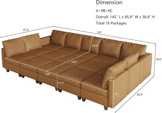 EASE MOOSE Modular Sectional Sofa Sleeper Couch with Storage, Faux Leather Sectional Large Moduar Sleeper Sofa Modular Couch for Living Room