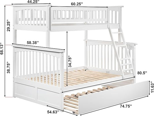 AFI, Columbia Ladder Bunk Bed Twin Over Full with Full Trundle, White