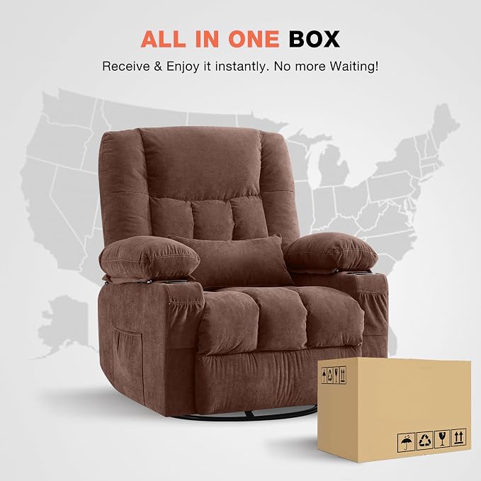 MAHOMICO Recliner Chair with Cup Holders for Living Room Single Seat Manual Oversized Recliner with Ergonomic, Side Pocket for Adult