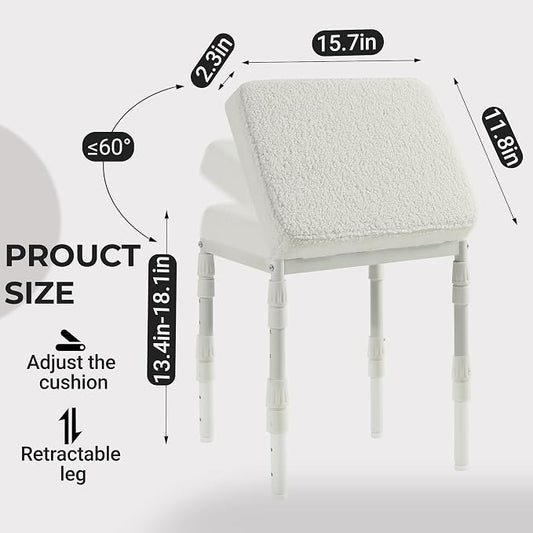 TIOPGHAD Adjustable Ottoman Pouf Footrest, 60 Degree Tilt, Beige Fleece | 4-Height, 28 Positions, Iron frame, Foam Cushion, 15.74 x 11.81 x 13.34 in, Under Desk, Living room, Home Office
