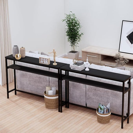 Timberer Narrow Console Table, 47 Inch Sofa Table with Adjustable Shelf, 2-Tier Long Skinny Table for Hallway, Entryway, Living Room, Foyer, Black