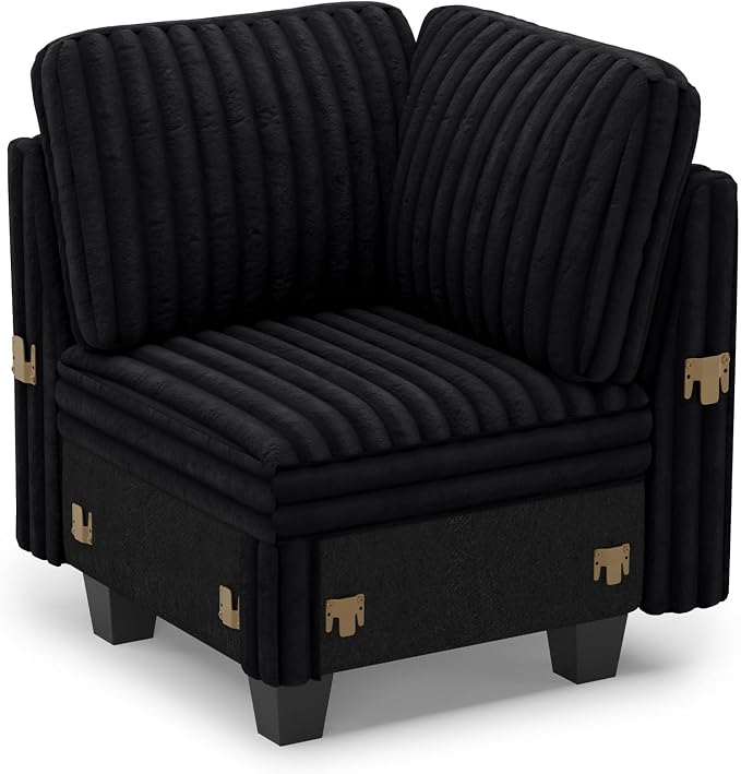 Belffin Corduroy Corner Seat for Modular Sofa Sectional Couches for Living Room Black Couch