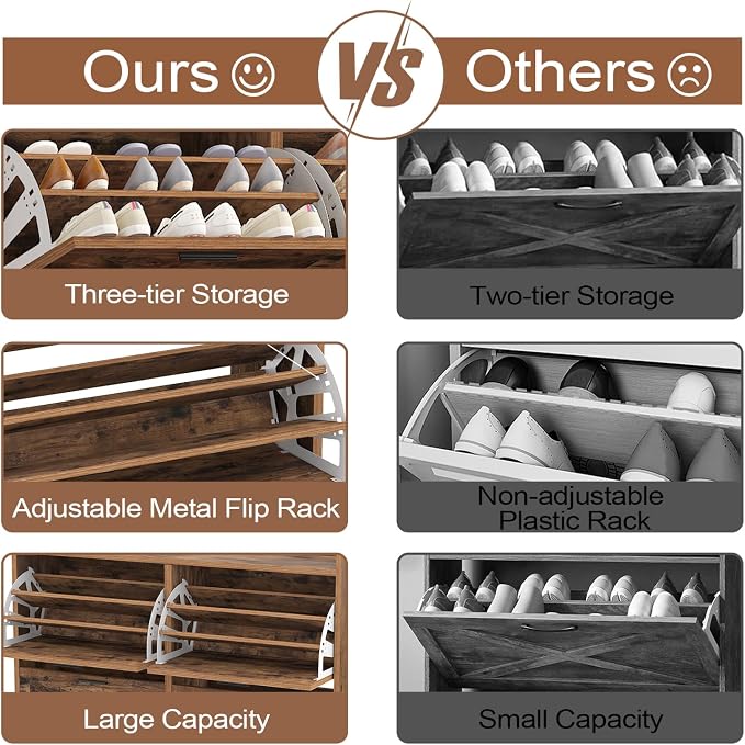 Shoe Cabinet for Entryway, 3 Layers Shoe Cabinet Storage with 4 Flip Drawers, Metal Legs Shoe Storage, Shoe Organizer Cabinet Adjustable Shoe Rack Cabinet