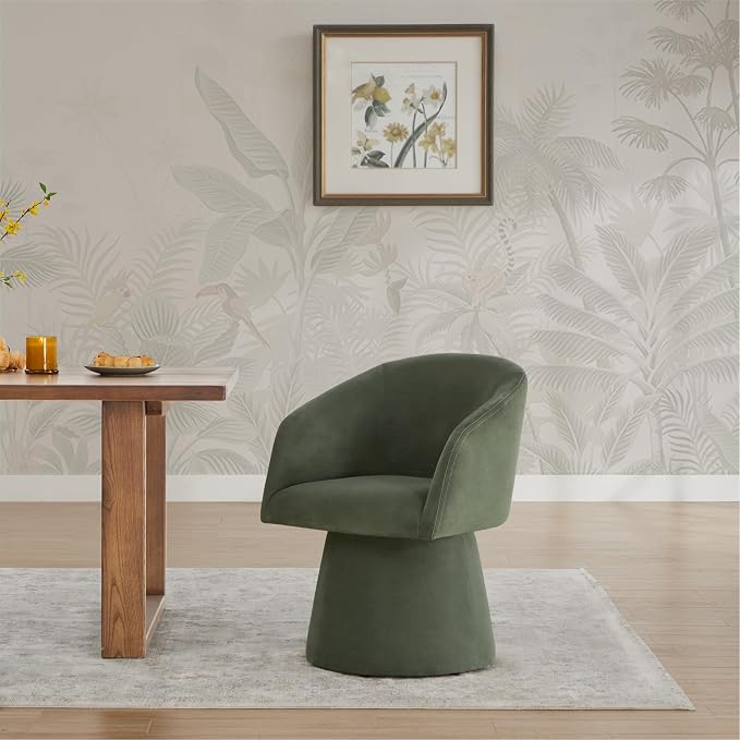 KISLOT Swivel Dining Chairs Set of 1, Upholstered Mid Century Modern Deskchair with Barrel Back, Linen Fabric Kitchen Chairs for Dining Room, Bedroom, Dressing Room, Green