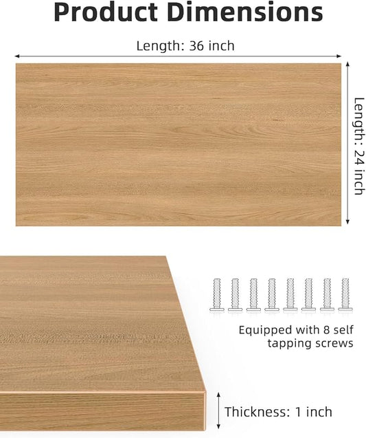 Universal 36 x 24 One-Piece Solid Wood Table Top, 1" Thick Desktop for Stand Up Height Adjustable Desk Frames, Home Office Tabletop, Countertop DIY