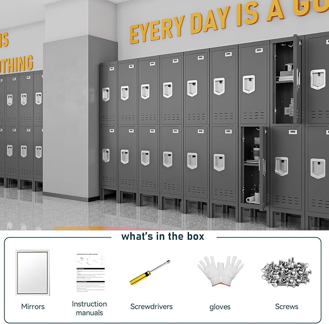 BUTISOW Metal Lockers - 66" Height Steel Lockers for Employees with 2 Door Storage Locker with Card Slot for Employees Gym School Home Office Garage - Assembly Required
