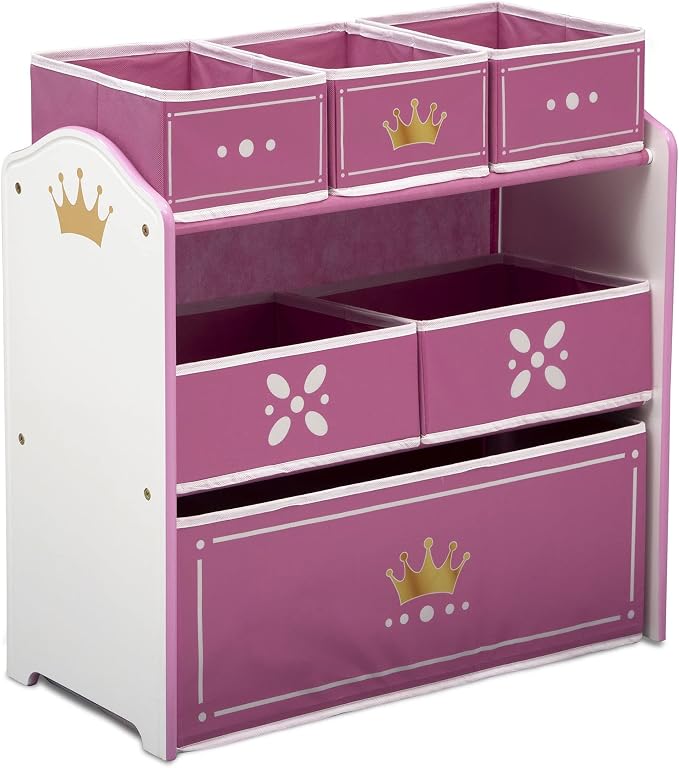 Delta Children Princess Crown Design & Store 6 Bin Toy Storage Organizer - Greenguard Gold Certified, White/Pink