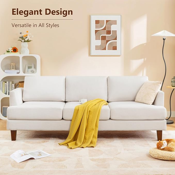 Busaurus 3 Seater Sofa Couch with Deep Seats, 89" Mid Century Modern Upholstered Sofa, Comfy Sofas with Armrests, Couches for Living Room, Bedroom, Apartment and Office (Beige)