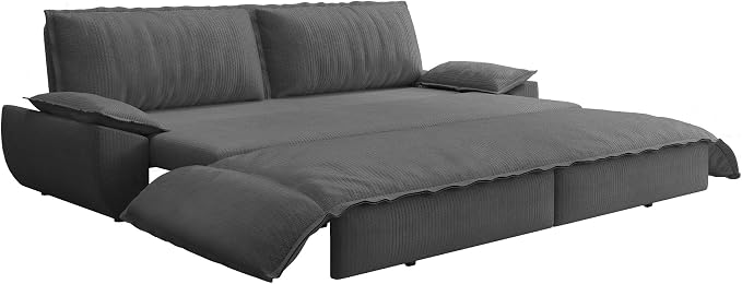 73.2" Sofa Bed Queen Size, Pull Out Couch Bed, 3-in-1 Convertible Sleeper Sofa with Cushion Armrest, Modern Corduroy Futon Couch for Living Room, Small Space, Apartment, Bedroom, Dark Grey
