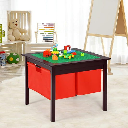 Costzon Kids Table, Children Wooden Activity Table w/Storage Drawers, 2 in 1 Building Block Tabletop for Arts, Crafts, Reading, Preschool, Nursery, Kindergarten, Toddler Table (Espresso)