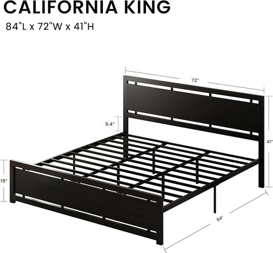 LIKIMIO California King Bed Frame with Headboard and Footboard, Metal Strong Supports, Easy Assembly, Noise-Free, No Box Spring Needed, Black