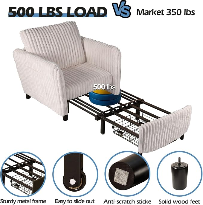Sleeper Chair, 84" Extra Long Convertible Chair Bed, Upgraded 3-in-1 to 4-in-1 Pull Out Chair & Single Sofa Bed for Adult, Sleeping Chairs for Living Room, Small Space Faux Rabbit Fur White