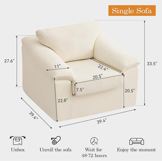 Boneless Single Sofa Chair, Modern Cloud Accent Chair, Comfy Deep Seat Couch for Living Room, Bedroom, Apartment, Small Space, No Assembly, Beige