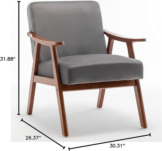 Container Furniture Accent Chair with Microfiber Upholstery and Solid Wood Frame, Classic Mid-Century Modern Living Room Furniture for Extra Seating, Grey