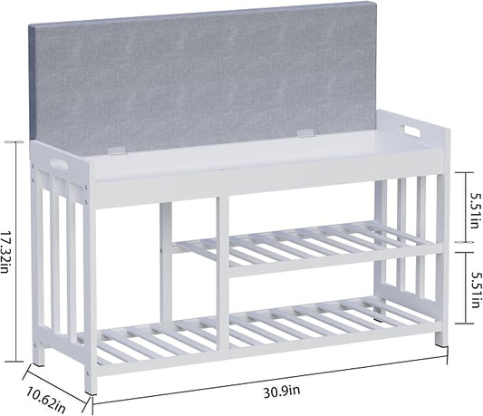 APRTAT 3-Tier Bamboo Shoe Rack Bench, Shoe Storage Organizer Bench, Entryway Benchs, Shoes Rack for Front Door Entrance, Entryway Bathroom Bedroom (White, Large)