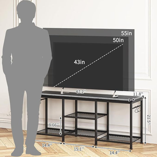 YGEOMER TV Stand for TVs Up to 50 Inch, Entertainment Center for Living Room, Bedroom, Black