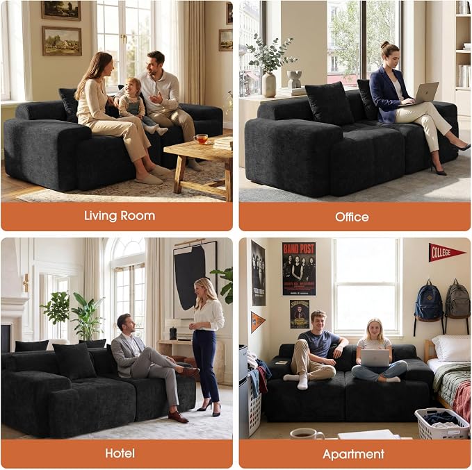 83.5" Boneless Loveseat Couch, 30" Deep Seat Modular Sofa, Cloud Comfy Couches for Living Room, Apartment, Bedroom, No Assembly Required (Dark Gray)