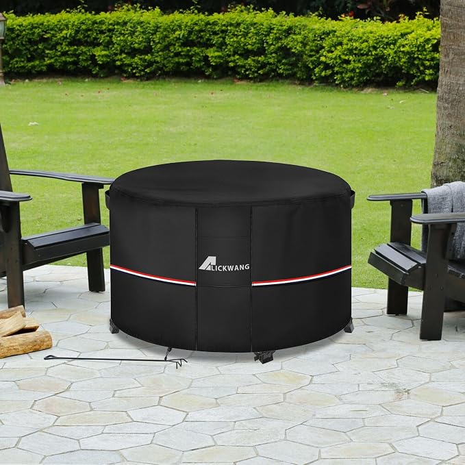 Fire Pit Cover Round 40 Inch Waterproof,Outdoor Heavy Duty Durable 600D Tear-Resistant Fire Pit Table Cover,Patio Round Firepit Cover 40" D x 20" H, Black