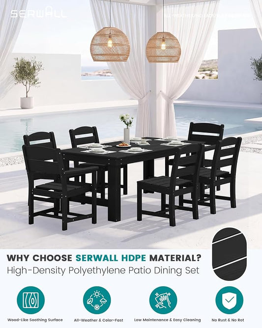 SERWALL HDPE Outdoor Dining Table and Chairs Set for 4 | with Armless Chair Seat