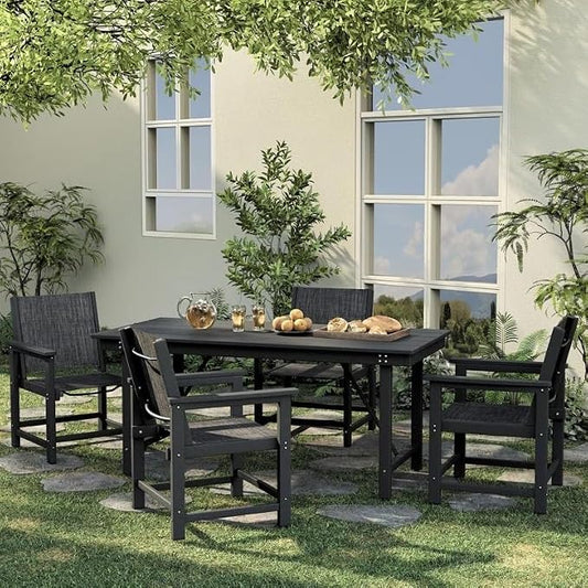UDPATIO HDPE Dining Chair Set of 2, Heavy Duty Extra-Wide Outdoor Chairs with 360 lb Load Capacity, Easy to Assembly, All-Weather Seating for Patio, Pool, Garden, Backyard,Light-Black