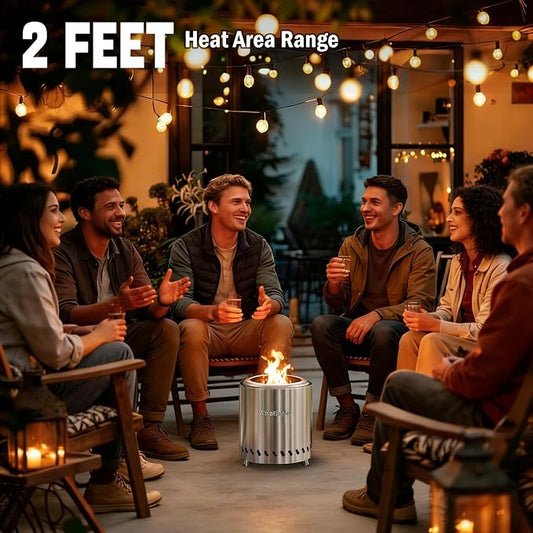 9.5 X 8.6 Inch Tabletop Fire Pit, VivaGarden Portable Firepit, Smokeless Table Top Firepit, Safe Burning Camping Stove, Fueled by Pellets or Wood, Forks, Mat & Travel Bag Included, Silver